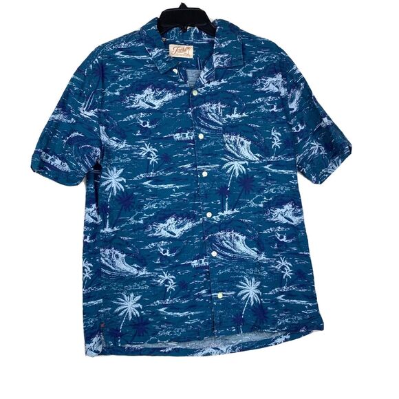 Jachs NY Shirt Mens Large Blue Hawaiian Button Up Short Sleeve Summer Casual - Picture 1 of 9